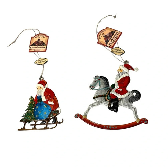 New Kathe Wohlfahrt Santa Loading Sleigh & Santa Riding Rocking Horse Ornaments - Picture 1 of 5